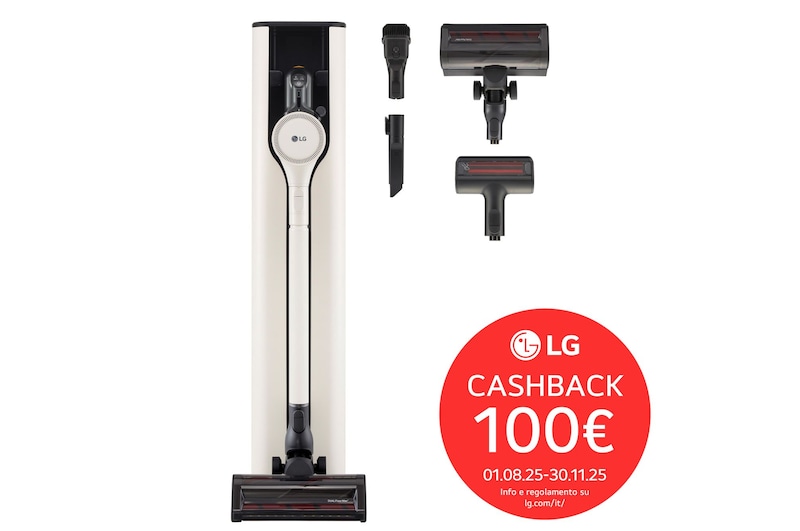 Aspirapolvere CordZero A9T-PRIME1C vista di fronte, inserita nella stazione all-in-one